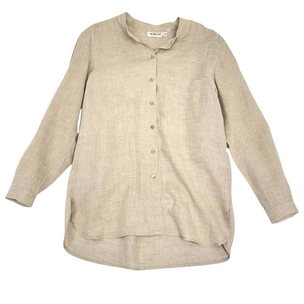 VTG Talbots Linen Oversized Button Down Lagenlook Beige Long Sleeve Tunic Sz 12‎